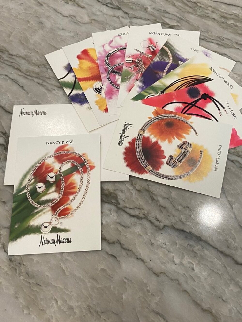 Neiman Marcus: 9 Jewelry Designers Advertising set 4 - 1/4" x 6" cards/desc.